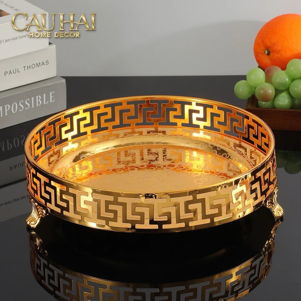 Khay Tròn Babylon Persian Greek Key D25-CẬU HAI HOME DECOR