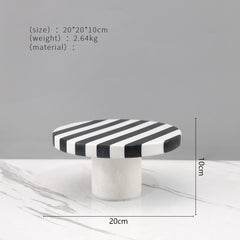 Khay Tròn Đế Bánh Đá Marble - Rayé Reflexion Blanc Noir Marble Cake Stand Display Trays 20x10 25x15-CẬU HAI HOME DECOR