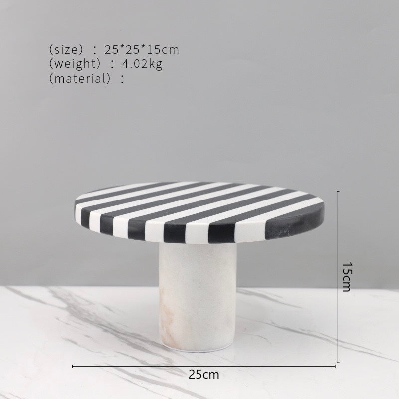 Khay Tròn Đế Bánh Đá Marble - Rayé Reflexion Blanc Noir Marble Cake Stand Display Trays 20x10 25x15-CẬU HAI HOME DECOR