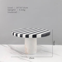 Khay Tròn Đế Bánh Đá Marble - Rayé Reflexion Blanc Noir Marble Cake Stand Display Trays 20x10 25x15-CẬU HAI HOME DECOR