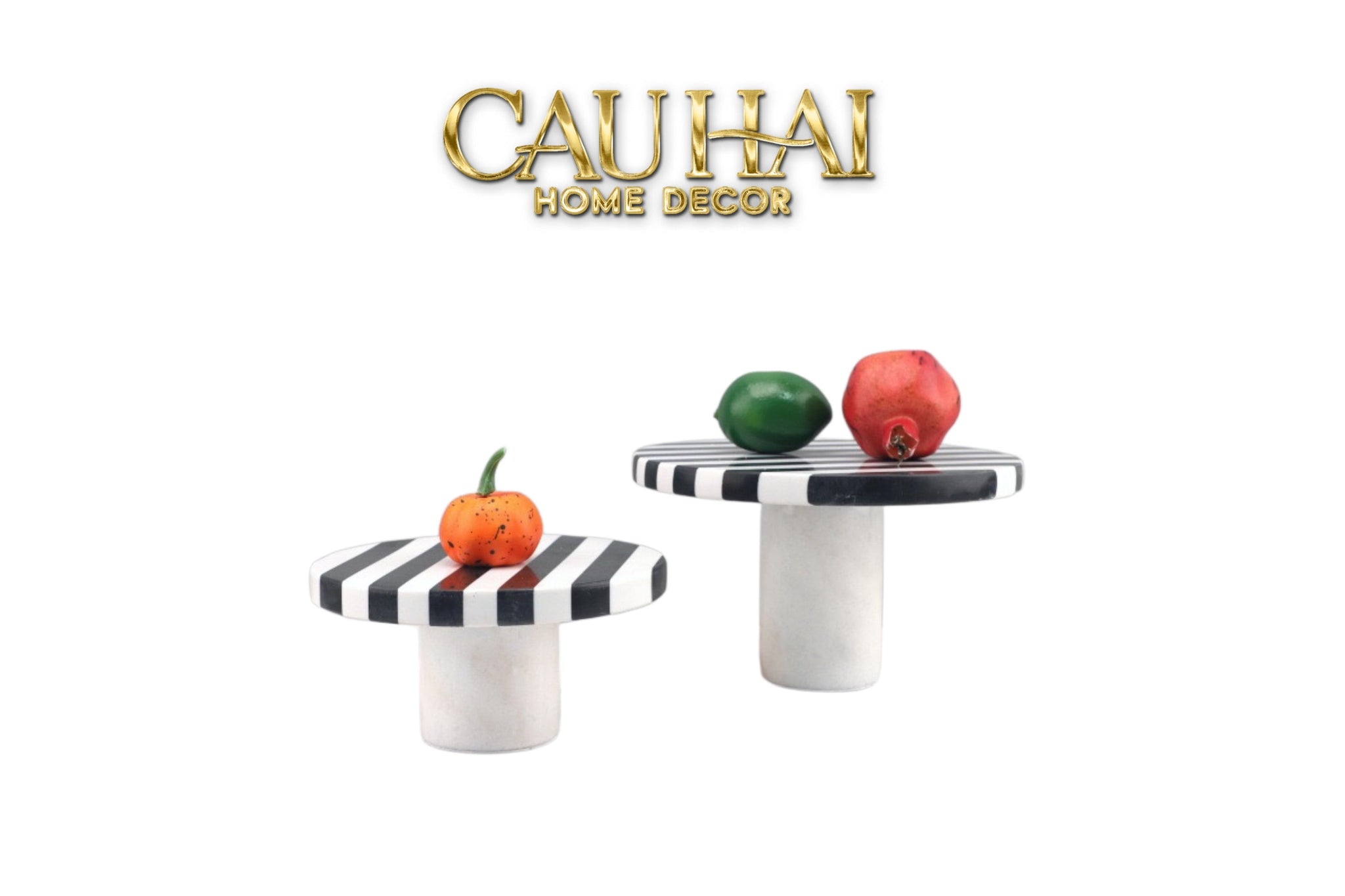 Khay Tròn Đế Bánh Đá Marble - Rayé Reflexion Blanc Noir Marble Cake Stand Display Trays 20x10 25x15-CẬU HAI HOME DECOR