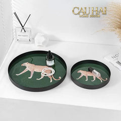 Khay Tròn Mặt Acrylic Báo Đốm Emerald Leopard Écartier Ronde Decorative Trays 30x30x2.7-CẬU HAI HOME DECOR