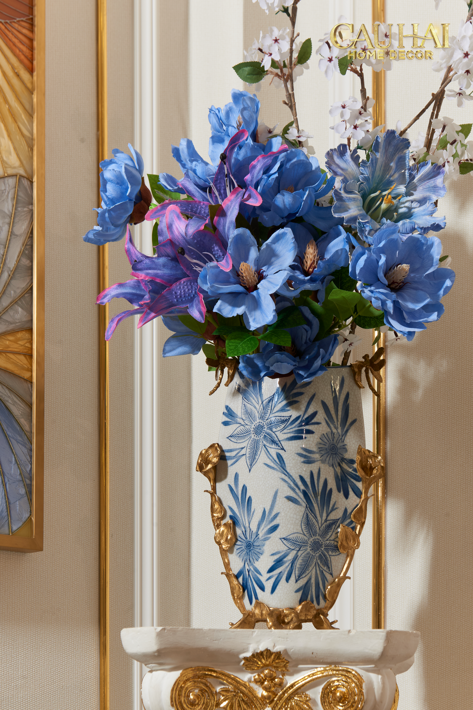 Maison Couture - Bình Hoa Khổng Tước Bằng Đồng-  Dynasty Regal Paon  Indigo Indochine H42