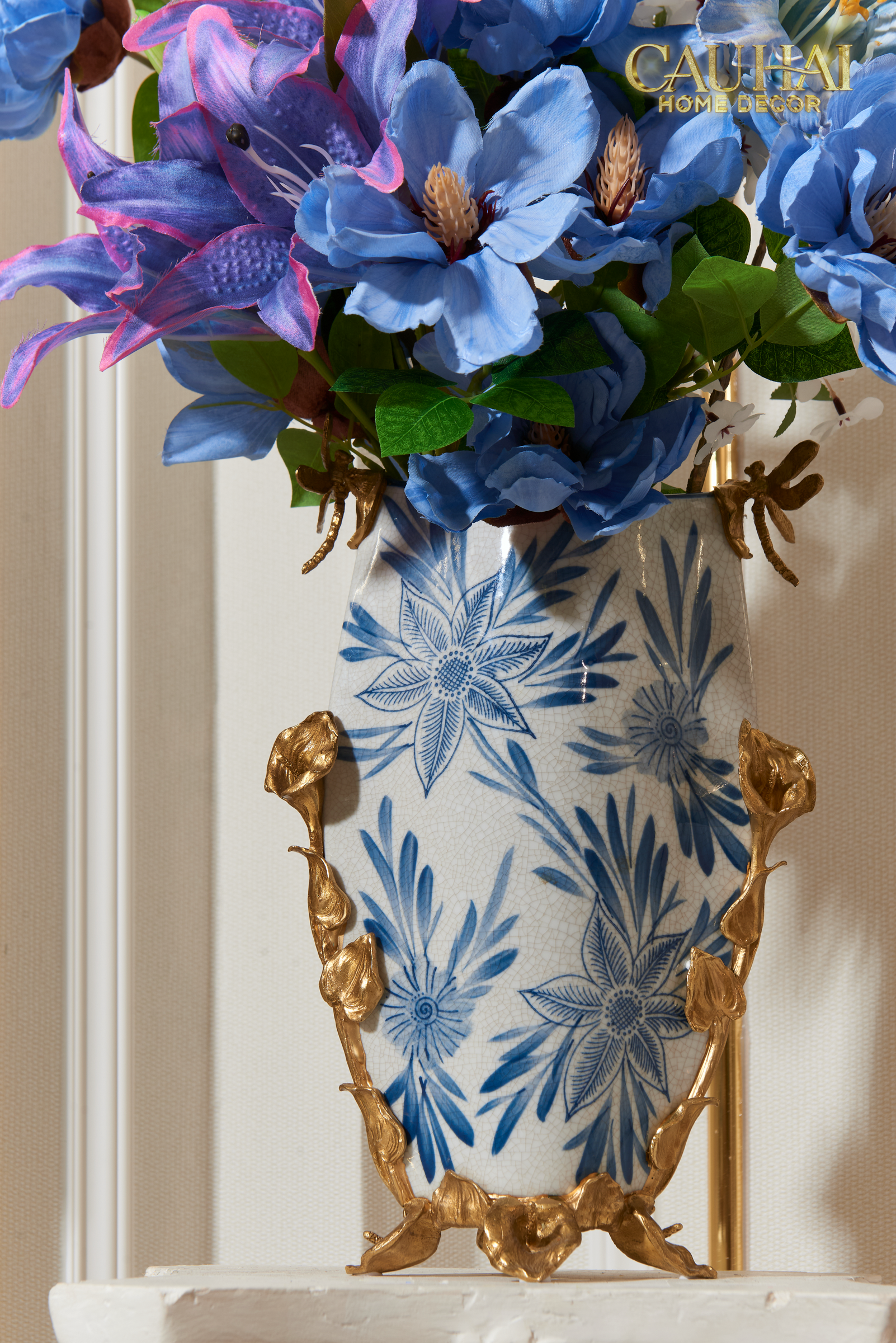 Maison Couture - Bình Hoa Khổng Tước Bằng Đồng-  Dynasty Regal Paon  Indigo Indochine H42