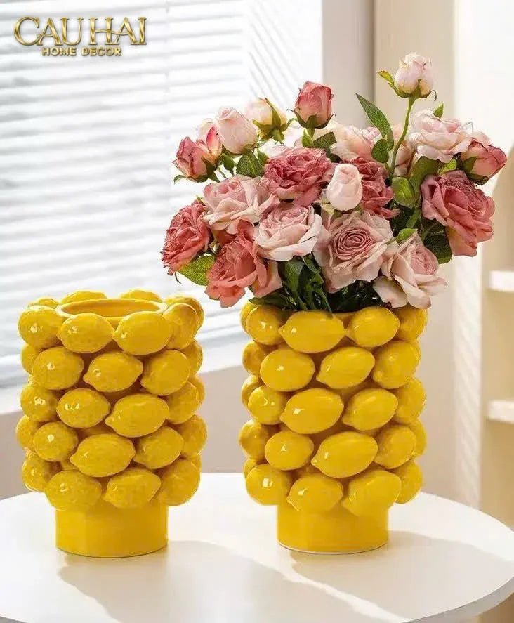 La Sicilia Royale - Bình Hoa Ceramic Citron - Éclat Jaune H25*19-BÌNH HOA-Đối tác tại Trung Quốc theo từng đơn đặt hàng-CẬU HAI HOME DECOR