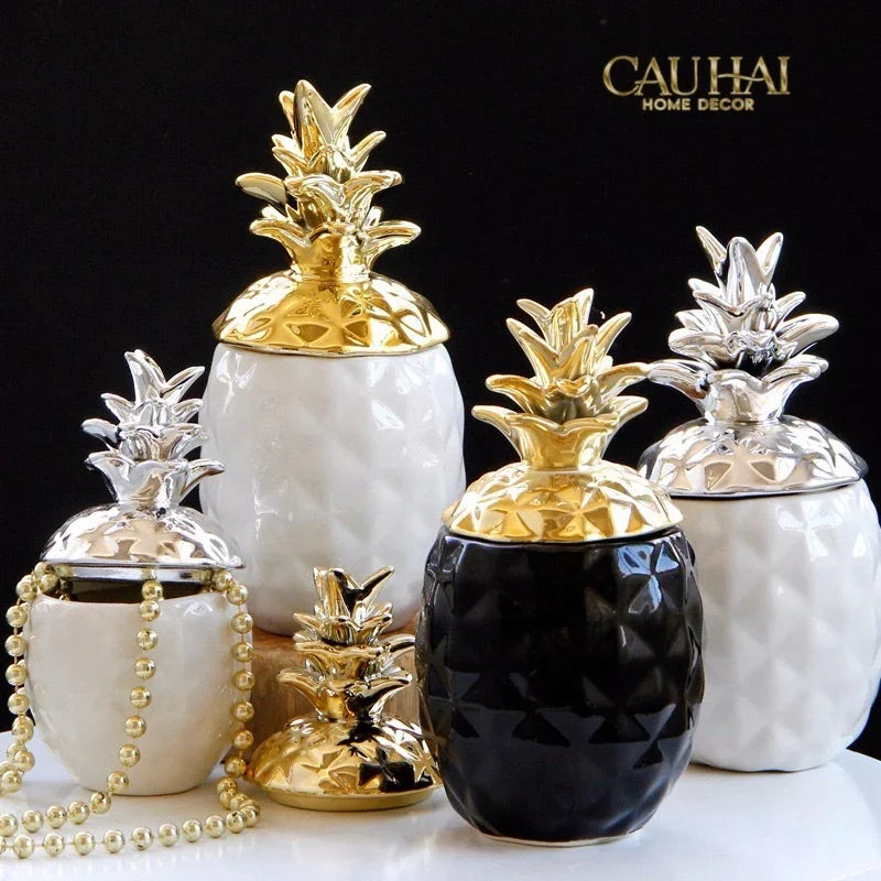 Lọ Ceramic Aura Pineapple - Gold/Silver-HŨ TRANG TRÍ-CẬU HAI HOME DECOR