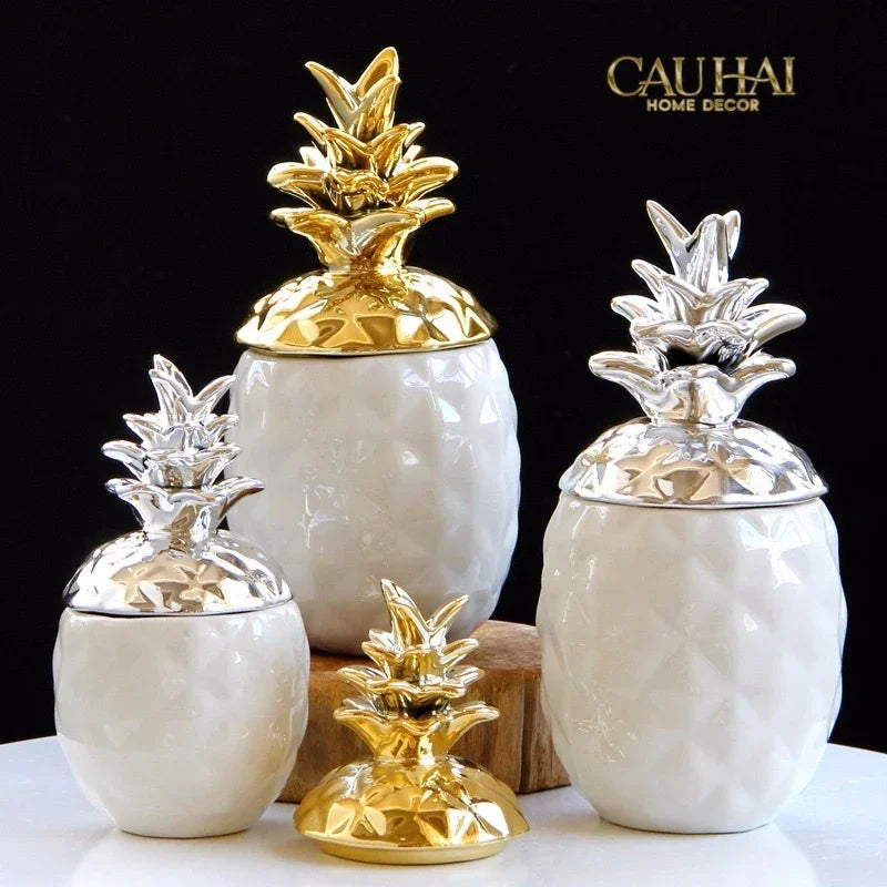 Lọ Ceramic Aura Pineapple - Gold/Silver-HŨ TRANG TRÍ-CẬU HAI HOME DECOR