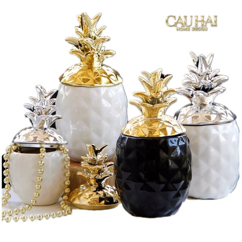 Lọ Ceramic Aura Pineapple - Gold/Silver-HŨ TRANG TRÍ-CẬU HAI HOME DECOR