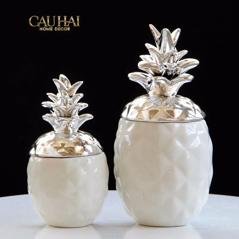 Lọ Ceramic Aura Pineapple - Gold/Silver-HŨ TRANG TRÍ-CẬU HAI HOME DECOR