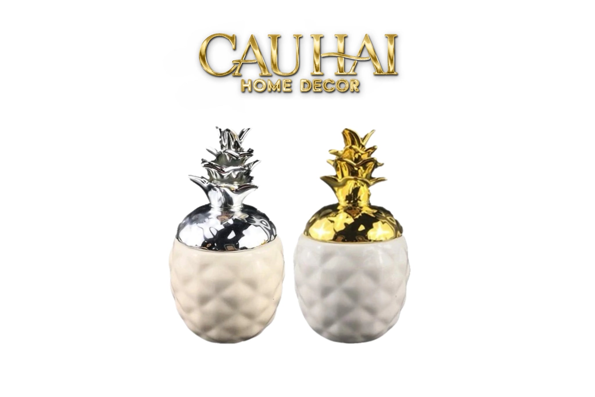 Lọ Ceramic Aura Pineapple - Gold/Silver-HŨ TRANG TRÍ-CẬU HAI HOME DECOR