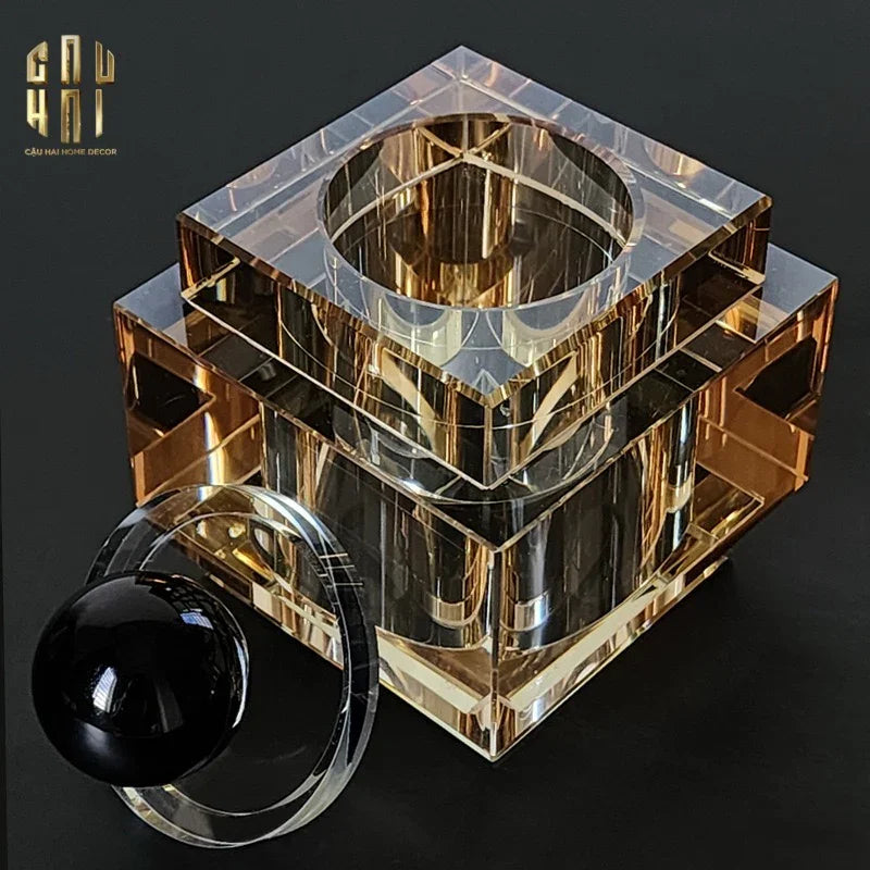 Lọ Crystal Obsidian Cube - Champagne-LY THỦY TINH-CẬU HAI HOME DECOR