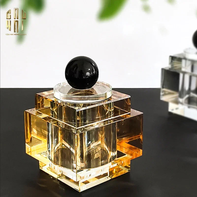 Lọ Crystal Obsidian Cube - Champagne-LY THỦY TINH-CẬU HAI HOME DECOR