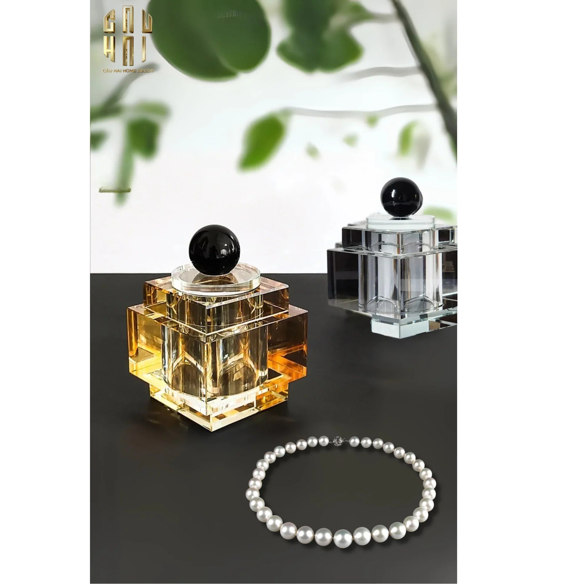 Lọ Crystal Obsidian Cube - Champagne-LY THỦY TINH-CẬU HAI HOME DECOR
