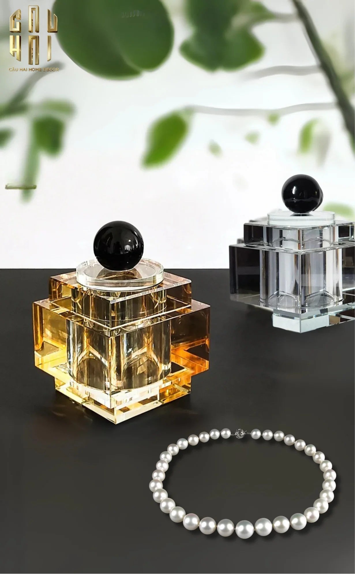 Lọ Crystal Obsidian Cube - Champagne-LY THỦY TINH-CẬU HAI HOME DECOR