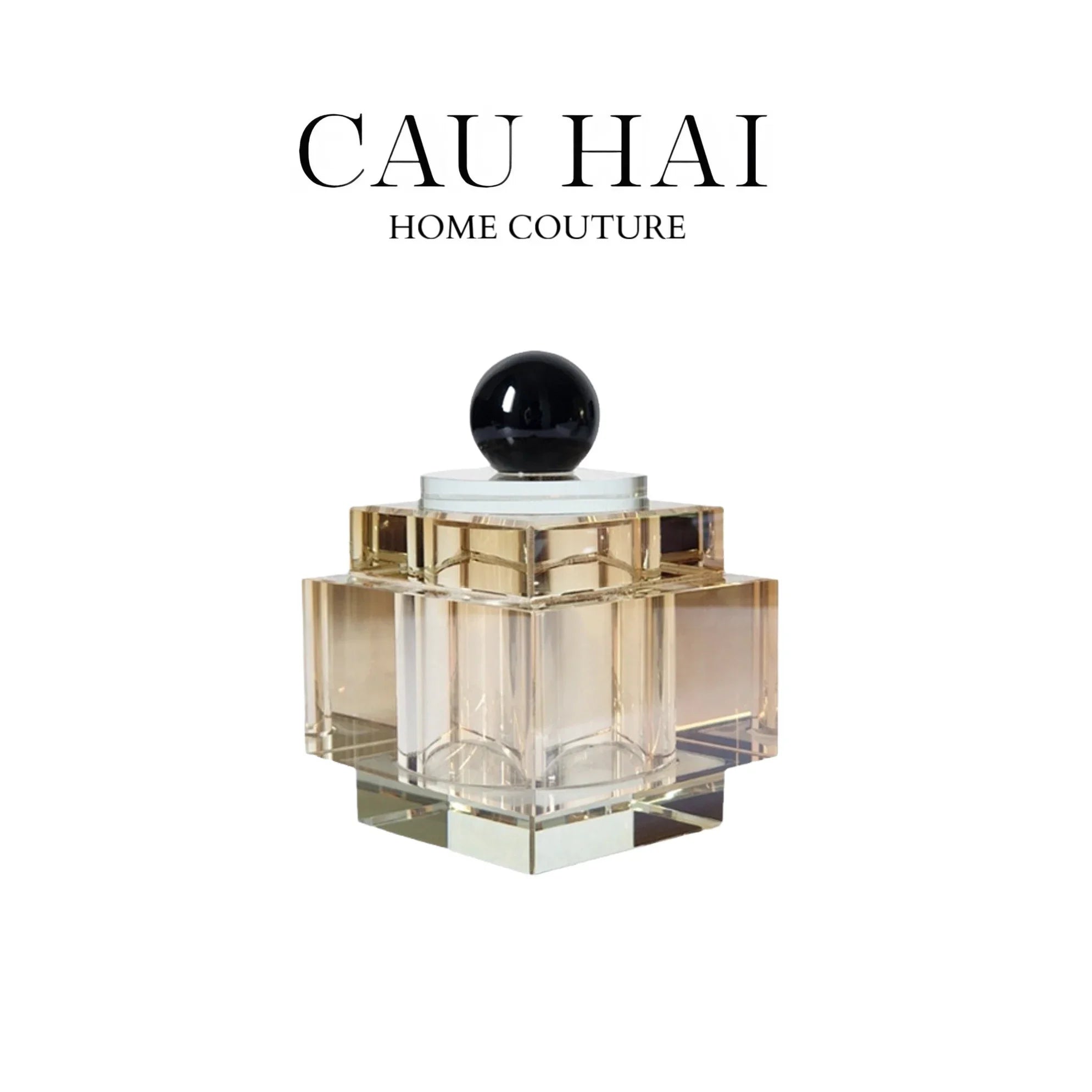 Lọ Crystal Obsidian Cube - Champagne-LY THỦY TINH-CẬU HAI HOME DECOR