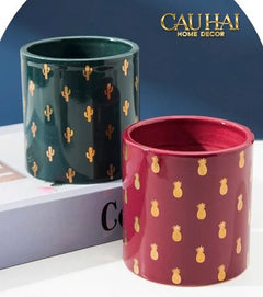 Lọ Kẹo Gốm Sứ Holiday Seasons Golden Fêtes Art Canister 8.5x14-TRANG TRÍ GIÁNG SINH-CẬU HAI HOME DECOR