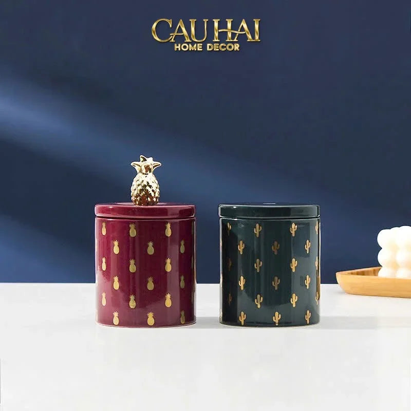 Lọ Kẹo Gốm Sứ Holiday Seasons Golden Fêtes Art Canister 8.5x14-TRANG TRÍ GIÁNG SINH-CẬU HAI HOME DECOR