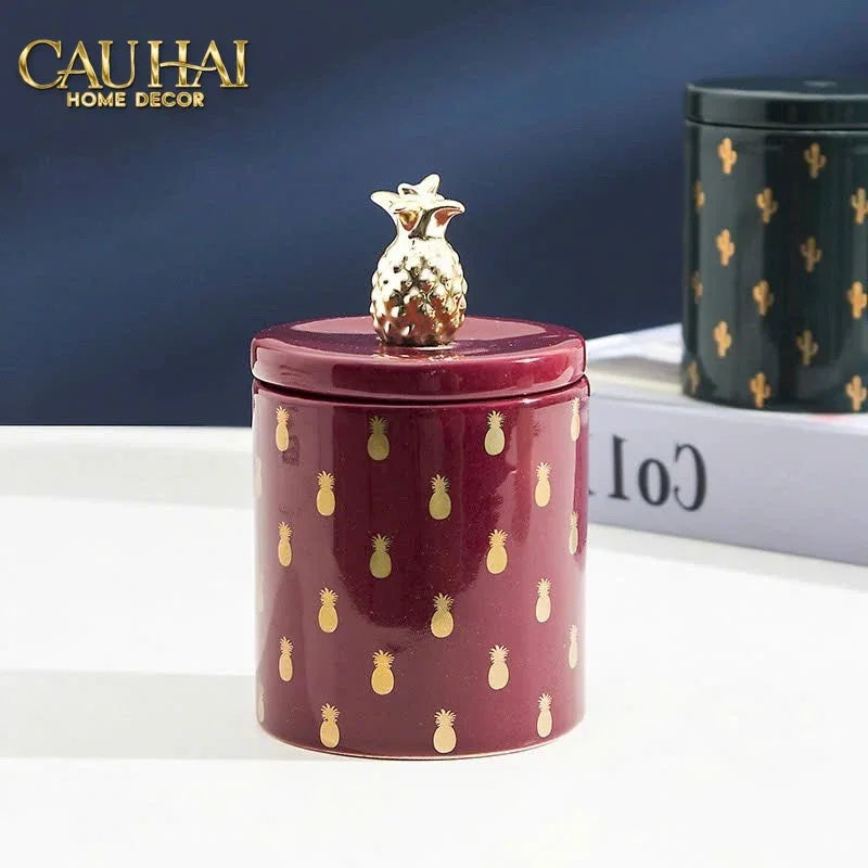 Lọ Kẹo Gốm Sứ Holiday Seasons Golden Fêtes Art Canister 8.5x14-TRANG TRÍ GIÁNG SINH-CẬU HAI HOME DECOR