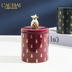 Lọ Kẹo Gốm Sứ Holiday Seasons Golden Fêtes Art Canister 8.5x14-TRANG TRÍ GIÁNG SINH-CẬU HAI HOME DECOR