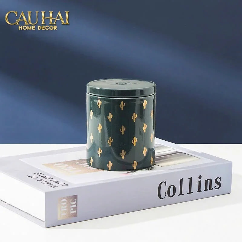 Lọ Kẹo Gốm Sứ Holiday Seasons Golden Fêtes Art Canister 8.5x14-TRANG TRÍ GIÁNG SINH-CẬU HAI HOME DECOR
