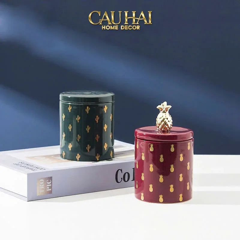 Lọ Kẹo Gốm Sứ Holiday Seasons Golden Fêtes Art Canister 8.5x14-TRANG TRÍ GIÁNG SINH-CẬU HAI HOME DECOR