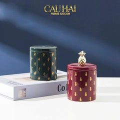 Lọ Kẹo Gốm Sứ Holiday Seasons Golden Fêtes Art Canister 8.5x14-TRANG TRÍ GIÁNG SINH-CẬU HAI HOME DECOR