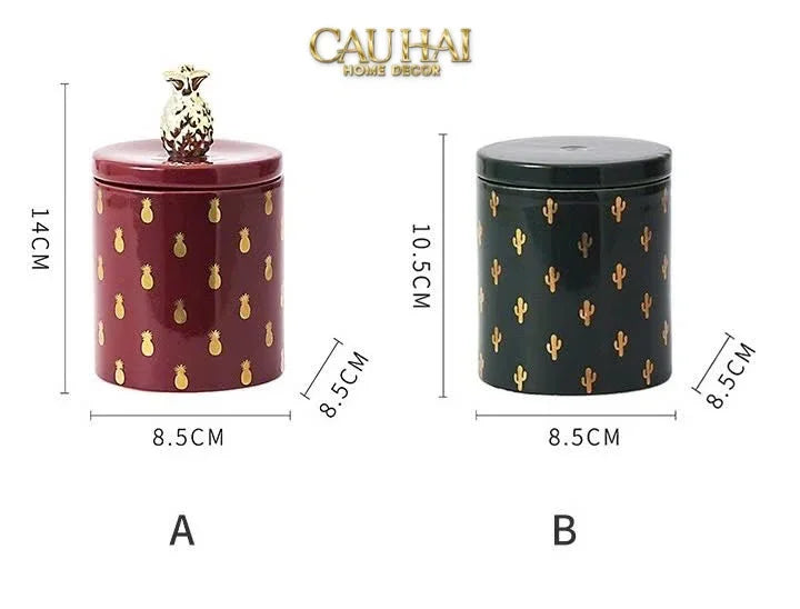 Lọ Kẹo Gốm Sứ Holiday Seasons Golden Fêtes Art Canister 8.5x14-TRANG TRÍ GIÁNG SINH-CẬU HAI HOME DECOR