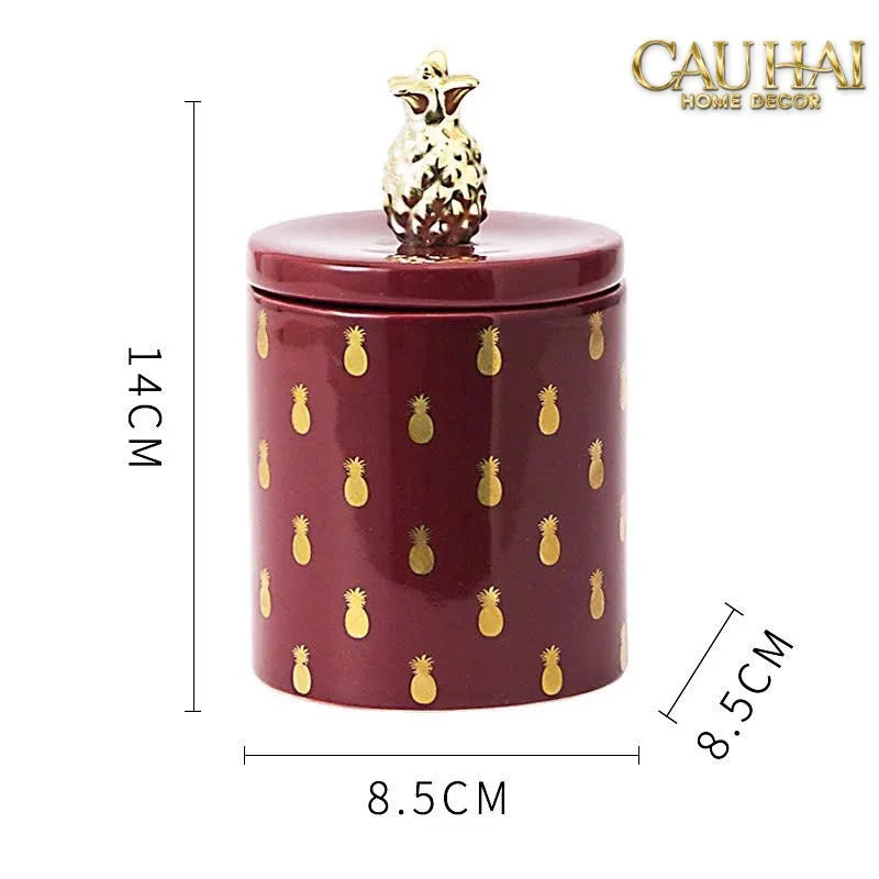 Lọ Kẹo Gốm Sứ Holiday Seasons Golden Fêtes Art Canister 8.5x14-TRANG TRÍ GIÁNG SINH-CẬU HAI HOME DECOR