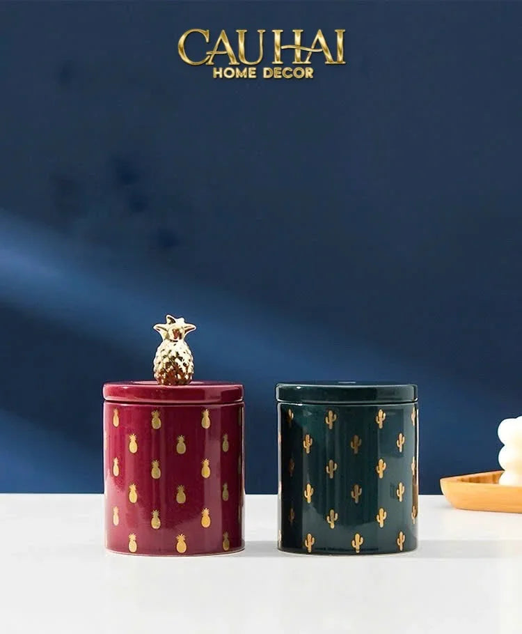 Lọ Kẹo Gốm Sứ Holiday Seasons Golden Fêtes Art Canister 8.5x14-TRANG TRÍ GIÁNG SINH-CẬU HAI HOME DECOR