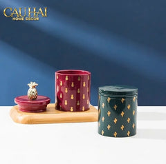 Lọ Kẹo Gốm Sứ Holiday Seasons Golden Fêtes Art Canister 8.5x14-TRANG TRÍ GIÁNG SINH-CẬU HAI HOME DECOR
