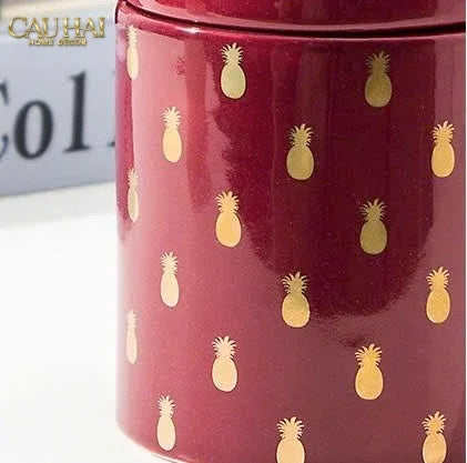 Lọ Kẹo Gốm Sứ Holiday Seasons Golden Fêtes Art Canister 8.5x14-TRANG TRÍ GIÁNG SINH-CẬU HAI HOME DECOR
