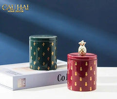 Lọ Kẹo Gốm Sứ Holiday Seasons Golden Fêtes Art Canister 8.5x14-TRANG TRÍ GIÁNG SINH-CẬU HAI HOME DECOR