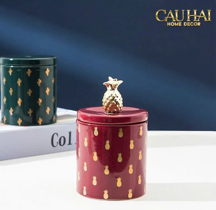 Lọ Kẹo Gốm Sứ Holiday Seasons Golden Fêtes Art Canister 8.5x14-TRANG TRÍ GIÁNG SINH-CẬU HAI HOME DECOR