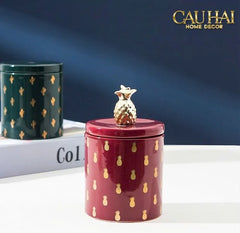 Lọ Kẹo Gốm Sứ Holiday Seasons Golden Fêtes Art Canister 8.5x14-TRANG TRÍ GIÁNG SINH-CẬU HAI HOME DECOR