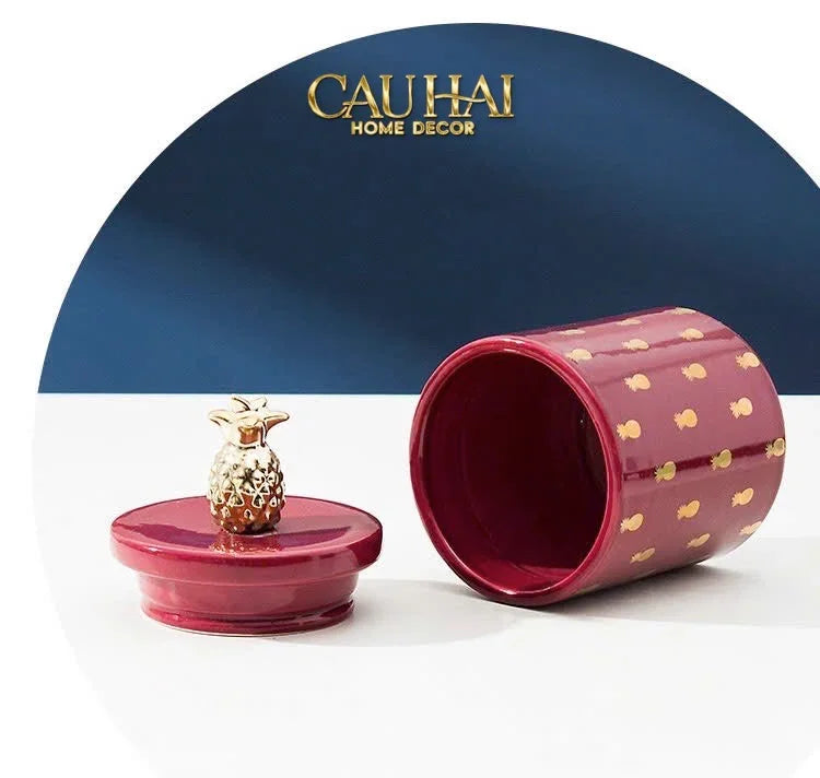 Lọ Kẹo Gốm Sứ Holiday Seasons Golden Fêtes Art Canister 8.5x14-TRANG TRÍ GIÁNG SINH-CẬU HAI HOME DECOR