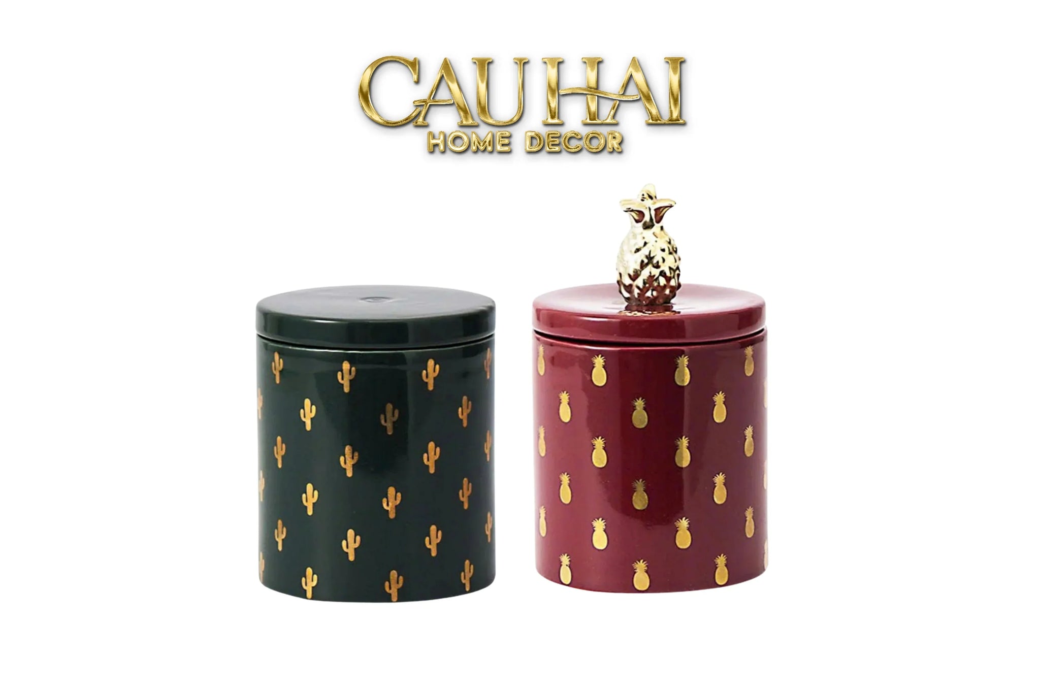 Lọ Kẹo Gốm Sứ Holiday Seasons Golden Fêtes Art Canister 8.5x14-TRANG TRÍ GIÁNG SINH-CẬU HAI HOME DECOR