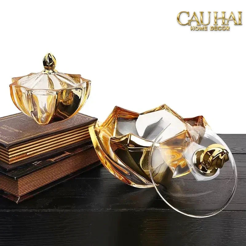 Lọ Kẹo Pha Lê Mạ Vàng Crown Of Aurora Cristalleries Bonbonnière 16x17.5 W1.3Kg-Lọ kẹo Canister Bonbonnière-CẬU HAI HOME DECOR