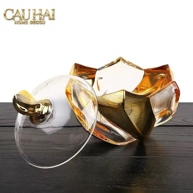 Lọ Kẹo Pha Lê Mạ Vàng Crown Of Aurora Cristalleries Bonbonnière 16x17.5 W1.3Kg-Lọ kẹo Canister Bonbonnière-CẬU HAI HOME DECOR