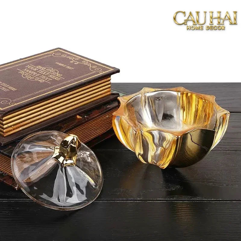 Lọ Kẹo Pha Lê Mạ Vàng Crown Of Aurora Cristalleries Bonbonnière 16x17.5 W1.3Kg-Lọ kẹo Canister Bonbonnière-CẬU HAI HOME DECOR