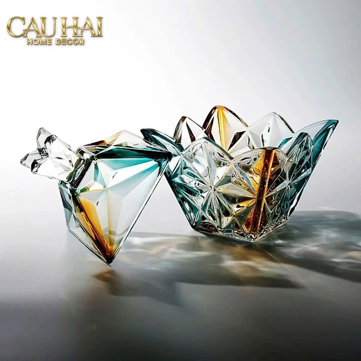 Lọ Kẹo Pha Lê Ngũ Sắc Arc-En-Ciel Couronne Royale Cristalleries Candy Bonbonnière 16x18-Lọ kẹo Canister Bonbonnière-CẬU HAI HOME DECOR