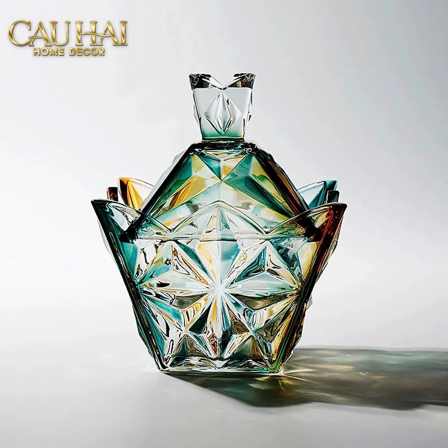 Lọ Kẹo Pha Lê Ngũ Sắc Arc-En-Ciel Couronne Royale Cristalleries Candy Bonbonnière 16x18-Lọ kẹo Canister Bonbonnière-CẬU HAI HOME DECOR