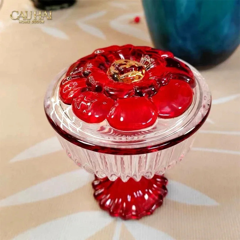 Lọ Kẹo Pha Lê Ruby Floral Jello Cristalleries Bonbonnière 11x15 285ml-Lọ kẹo Canister Bonbonnière-CẬU HAI HOME DECOR