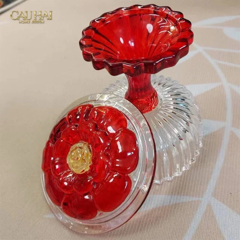 Lọ Kẹo Pha Lê Ruby Floral Jello Cristalleries Bonbonnière 11x15 285ml-Lọ kẹo Canister Bonbonnière-CẬU HAI HOME DECOR