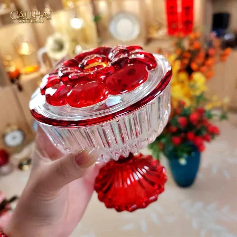 Lọ Kẹo Pha Lê Ruby Floral Jello Cristalleries Bonbonnière 11x15 285ml-Lọ kẹo Canister Bonbonnière-CẬU HAI HOME DECOR