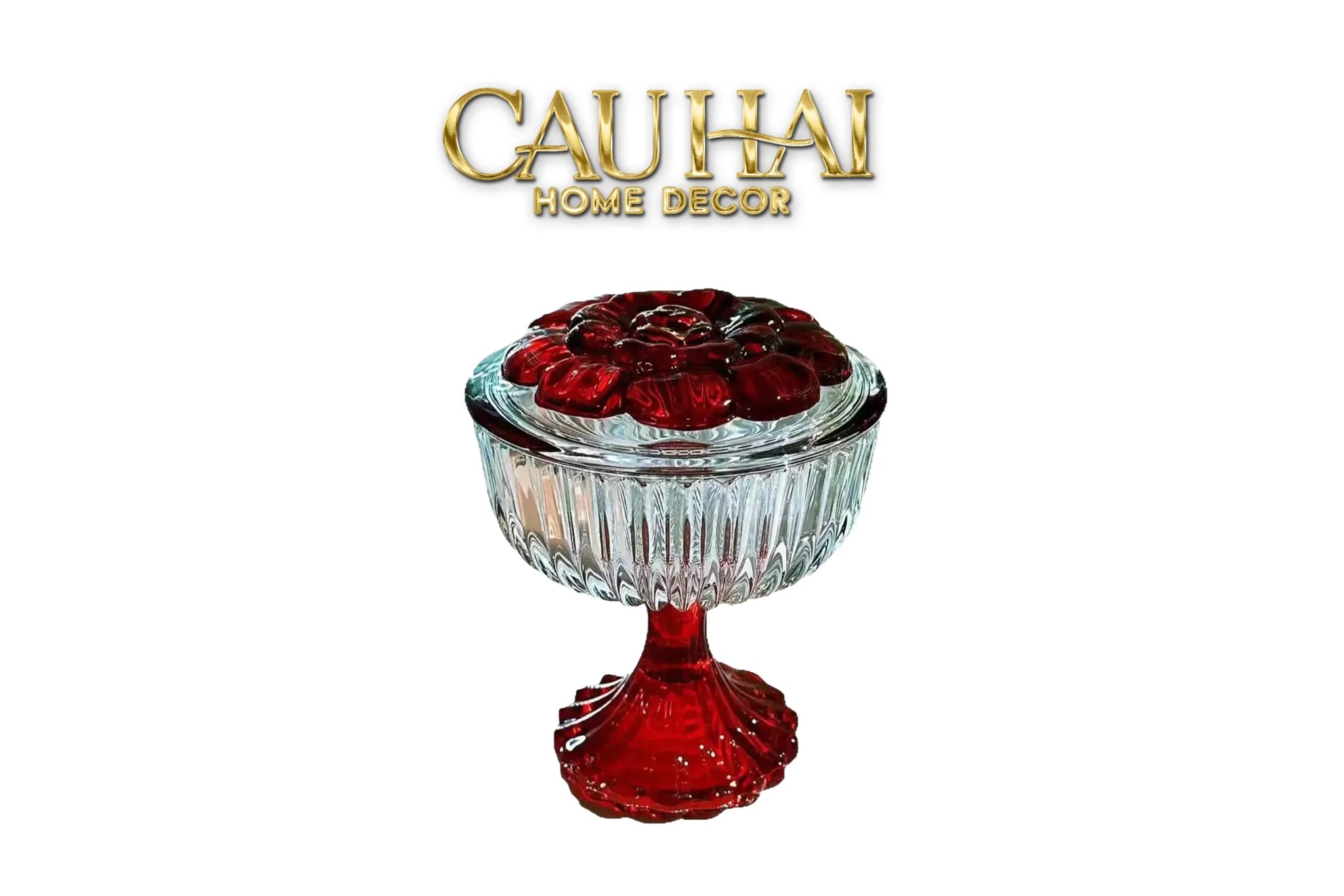 Lọ Kẹo Pha Lê Ruby Floral Jello Cristalleries Bonbonnière 11x15 285ml-Lọ kẹo Canister Bonbonnière-CẬU HAI HOME DECOR