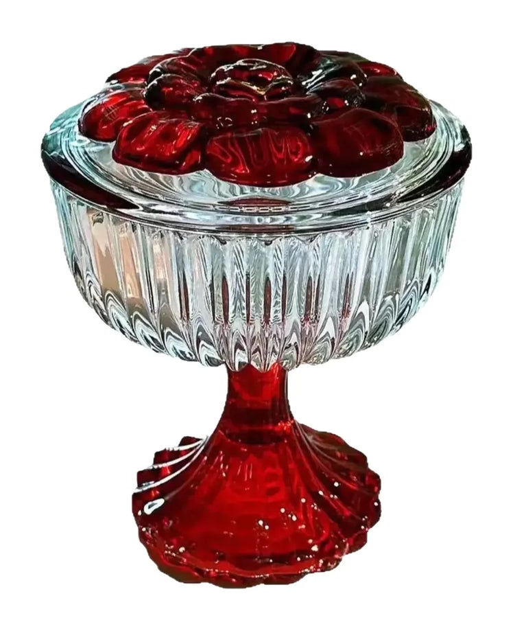 Lọ Kẹo Pha Lê Ruby Floral Jello Cristalleries Bonbonnière 11x15 285ml