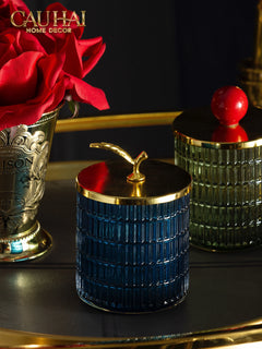 Lọ Kẹo Thuỷ Tinh Blue Ocean Cristalleries - Golden Twig Bonbonnière-Lọ kẹo Canister Bonbonnière-CẬU HAI HOME DECOR
