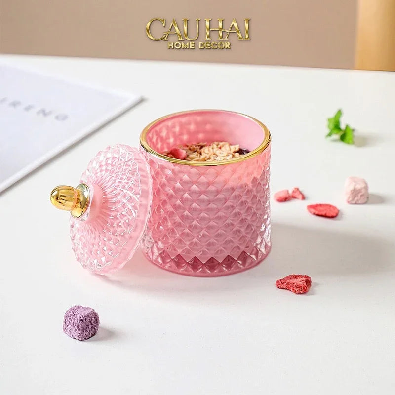Lọ Kẹo Thuỷ Tinh Castle Wall Cyan / Savior-Lọ kẹo Canister Bonbonnière-Đối tác tại Trung Quốc theo từng đơn đặt hàng-CẬU HAI HOME DECOR