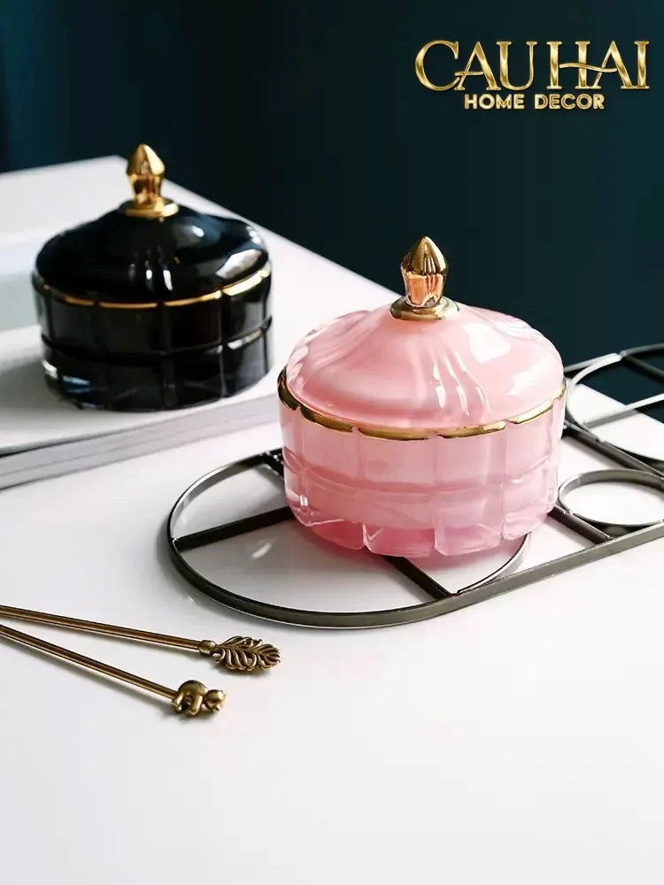 Lọ Kẹo Thuỷ Tinh Castle Wall Cyan / Savior-Lọ kẹo Canister Bonbonnière-Đối tác tại Trung Quốc theo từng đơn đặt hàng-CẬU HAI HOME DECOR