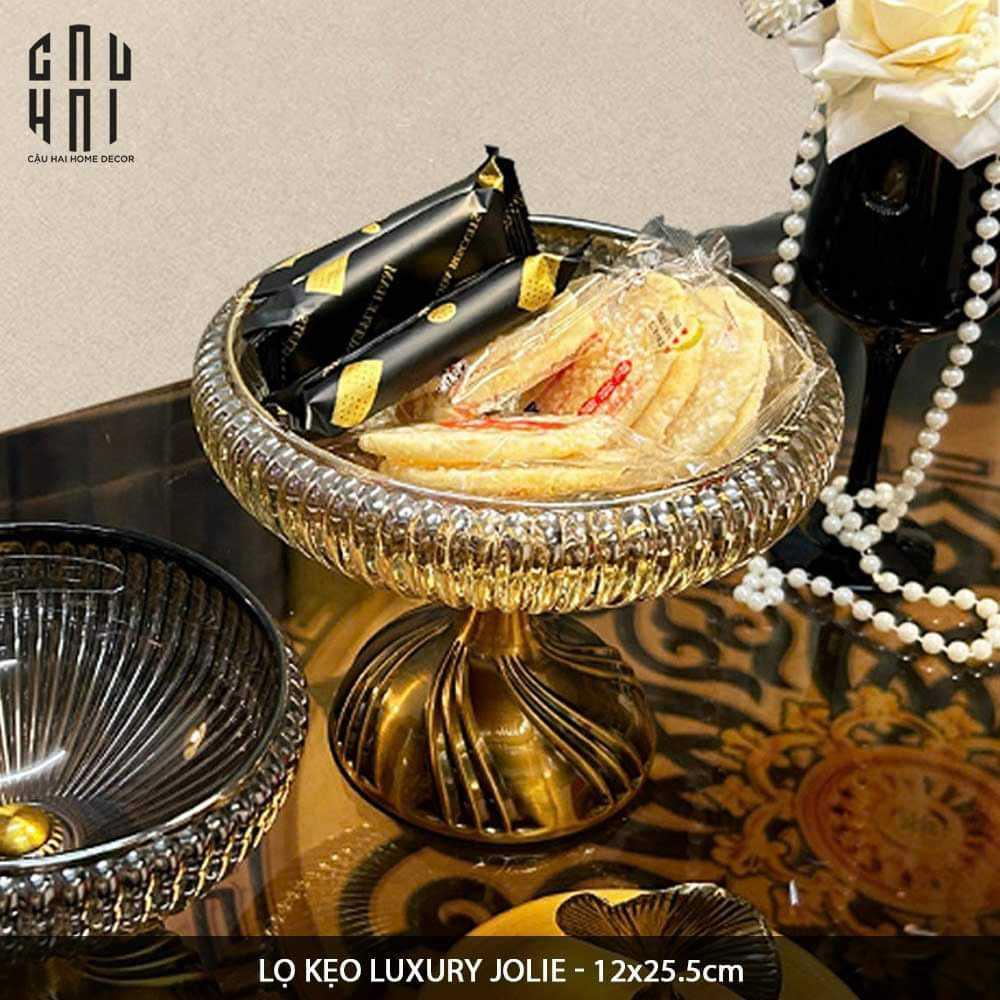 Lọ Kẹo Thuỷ Tinh Chân Cao Golden Ginkgo Candy Bonbonnière 21x22.5-Lọ kẹo Canister Bonbonnière-Đối tác tại Trung Quốc theo từng đơn đặt hàng-CẬU HAI HOME DECOR